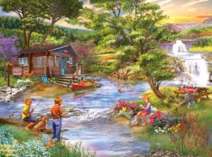 Fishing from the Banks Cabin & Cottage Jigsaw Puzzle By RoseArt