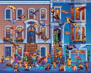 Raining Cats and Dogs Folk Art Jigsaw Puzzle By Dowdle Folk Art