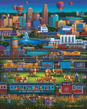 Omaha Trains Folk Art Jigsaw Puzzle By Dowdle Folk Art