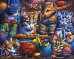 Kittens Knittin' Mittens Cats Jigsaw Puzzle By Dowdle Folk Art