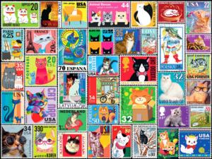 Stamps of Your Favorite Felines Collage Jigsaw Puzzle By Re-marks