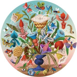 Crazy Bug Bouquet Flowers Round Jigsaw Puzzle By eeBoo