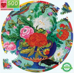 Bouquet & Birds Flower & Garden Round Jigsaw Puzzle By eeBoo