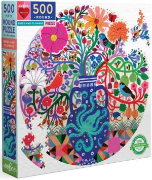 Birds And Flowers Flower & Garden Round Jigsaw Puzzle By eeBoo