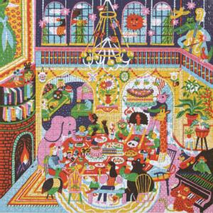 Family Dinner Night Around the House Jigsaw Puzzle By eeBoo