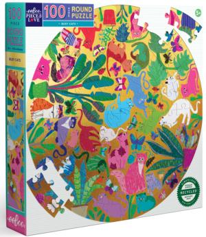 Busy Cats Contemporary & Modern Art Round Jigsaw Puzzle By eeBoo