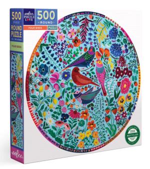 Four Birds  Flower & Garden Round Jigsaw Puzzle By eeBoo