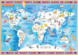 Hello, World! - World Map Wood Puzzle Maps / Geography Children's Puzzles By MasterPieces