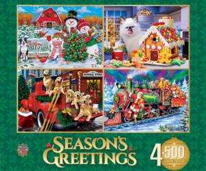 4 Pack - Season's Greetings 500 Piece Puzzles Christmas Multi-Pack By MasterPieces