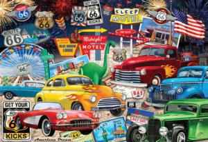 Route 66 Vintage Cars and Trucks United States Jigsaw Puzzle By Crown Point Graphics