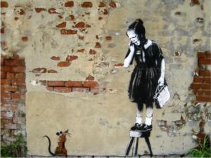 Urban Art Graffiti: Girl on a Stool Contemporary & Modern Art Jigsaw Puzzle By 4D Cityscape Inc.