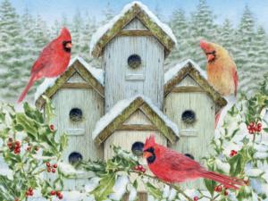 Cardinal Birdhouse Garden Jigsaw Puzzle By Lang