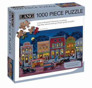 Saturday Night Downtown Folk Art Jigsaw Puzzle By Lang