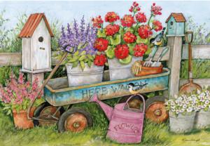 Blue Wagon Flower & Garden Jigsaw Puzzle By Lang