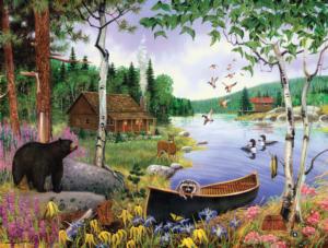Black Bear and Cabin Cabin & Cottage Jigsaw Puzzle By Karmin International