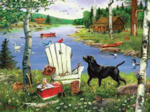 Black Lab and Adirondack Chair - Scratch and Dent Cabin & Cottage Jigsaw Puzzle By Karmin International