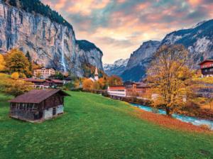 Autumn Sunrise, Switzerland Cabin & Cottage Jigsaw Puzzle By Karmin International