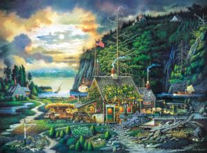 Moonlight & Roses Cottage / Cabin Jigsaw Puzzle By Buffalo Games