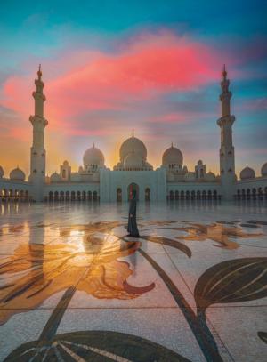 BLANC Series: Sunset Abu Dhabi Mosque Photography Large Piece By Buffalo Games