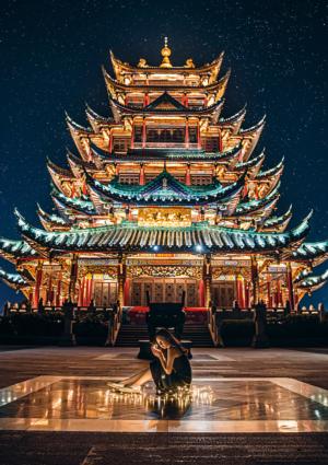 BLANC Series: Chongqing Chinese Temple At Night Architecture Jigsaw Puzzle By Buffalo Games