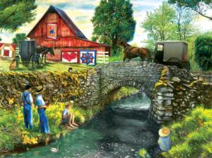 Fishing Down by the Stream Lakes / Rivers / Streams Jigsaw Puzzle By SunsOut