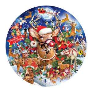 Reindeer Madness Christmas Round Jigsaw Puzzle By SunsOut