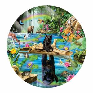 Panther Reflections Big Cats Round Jigsaw Puzzle By SunsOut