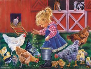 Farm Girl Chickens & Roosters Large Piece By SunsOut