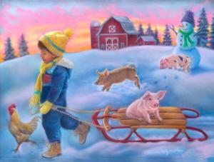 Snow Day on the Farm Winter Large Piece By SunsOut
