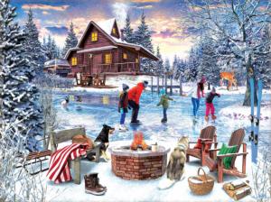 Fireside Skaters Christmas Jigsaw Puzzle By SunsOut