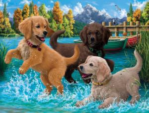 Puppies Make a Splash Lakes / Rivers / Streams Jigsaw Puzzle By SunsOut
