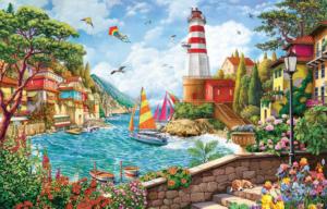 Lighthouse and Sailing Boat Seascape / Coastal Living Jigsaw Puzzle By SunsOut