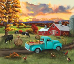 Fall Sunset at the Barn Vehicles Jigsaw Puzzle By SunsOut