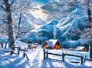 On a Snowy Morning Cottage / Cabin Jigsaw Puzzle By SunsOut