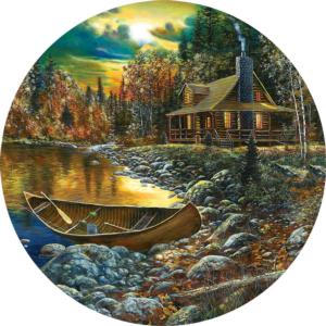 Fall Cabin Cottage / Cabin Round Jigsaw Puzzle By SunsOut