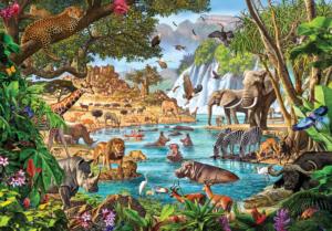 African Waterhole - Scratch and Dent Big Cats Jigsaw Puzzle By Clementoni