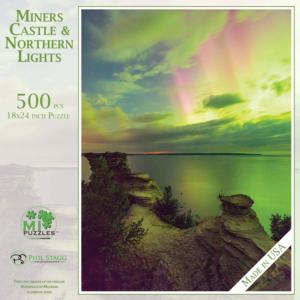 Miners Castle And Northern Lights Rainbow & Gradient Jigsaw Puzzle By MI Puzzles