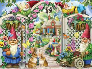 Springing Up Gnomes Flower & Garden Jigsaw Puzzle By Vermont Christmas Company