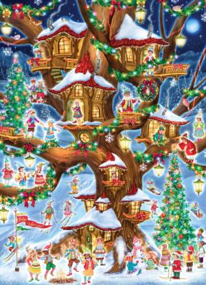 Elves' Treehouse - Scratch and Dent Christmas Jigsaw Puzzle By Vermont Christmas Company