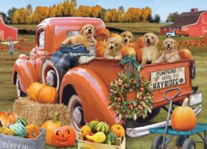 Autumn Puppies - Scratch and Dent Fall Jigsaw Puzzle By Vermont Christmas Company