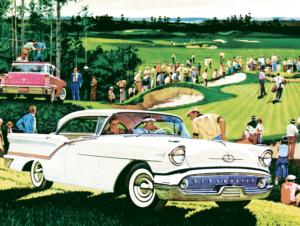 On the Green - 1957 Oldsmobile Super 88 Nostalgic & Retro Jigsaw Puzzle By New York Puzzle Co