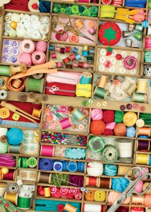 Vintage Sewing Box Pattern / Assortment Jigsaw Puzzle By Colorcraft