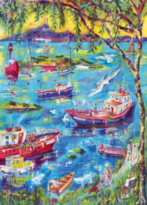 Boats at Sunset Bay Seascape / Coastal Living Jigsaw Puzzle By Colorcraft