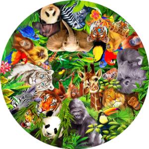 Wild Animals Jungle Animals Round Jigsaw Puzzle By A Broader View