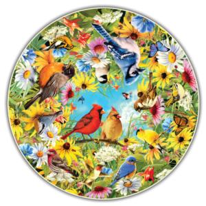 Backyard Birds (Round Table Puzzle) Flower & Garden Round Jigsaw Puzzle By A Broader View