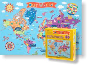 Kid's World Map Maps / Geography Children's Puzzles By Dino's Illustrated World