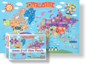 Kid's World Floor Puzzle Maps / Geography Children's Puzzles By Dino's Illustrated World