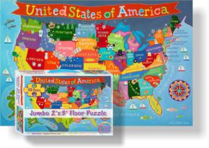 Kid's USA Floor Puzzle Maps / Geography Children's Puzzles By Dino's Illustrated World