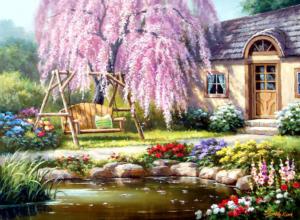 Cherry Blossom Cottage Cabin & Cottage Jigsaw Puzzle By Anatolian