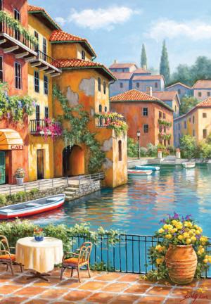 Café at the Canal Lakes & Rivers Jigsaw Puzzle By Anatolian